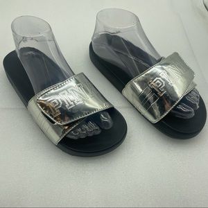 Victoria's Secret PINK Slides Shoes Size Small 5 - 6 Metallic Silver
